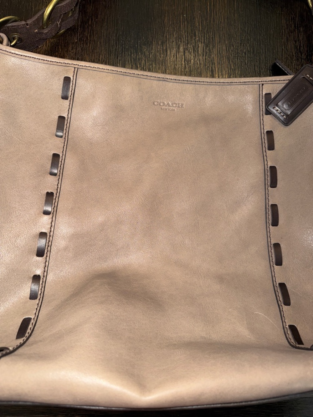 COACH Soft Taupe Leather Shoulder Bag with Braided Dark Brown Handle - Picture 5 of 16